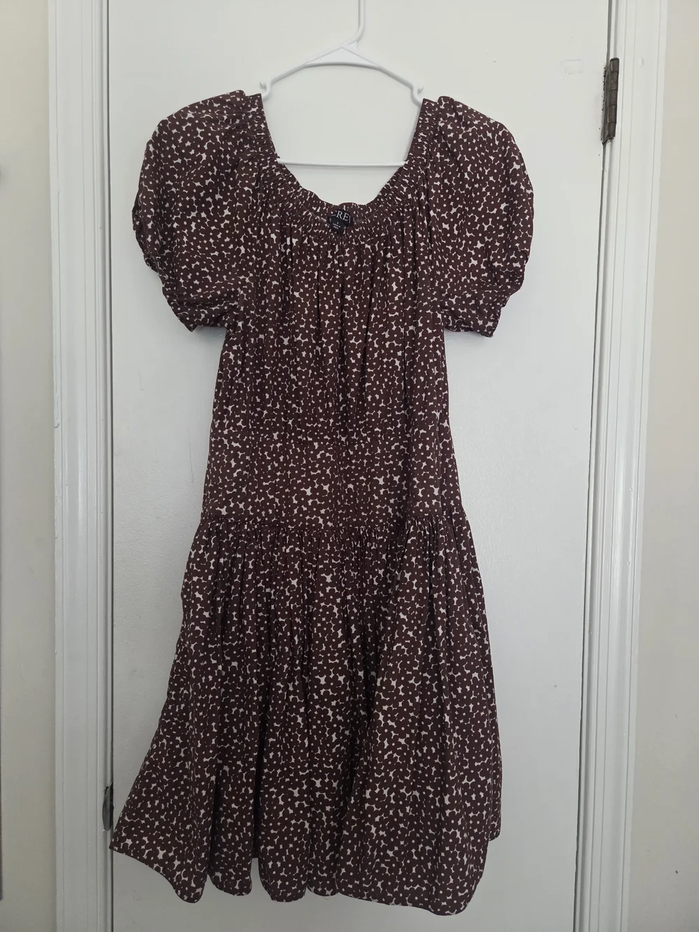 J.Crew Re-Imagined Brown & White Floral Puff Sleeve Drop-Waist Mini Dress 8